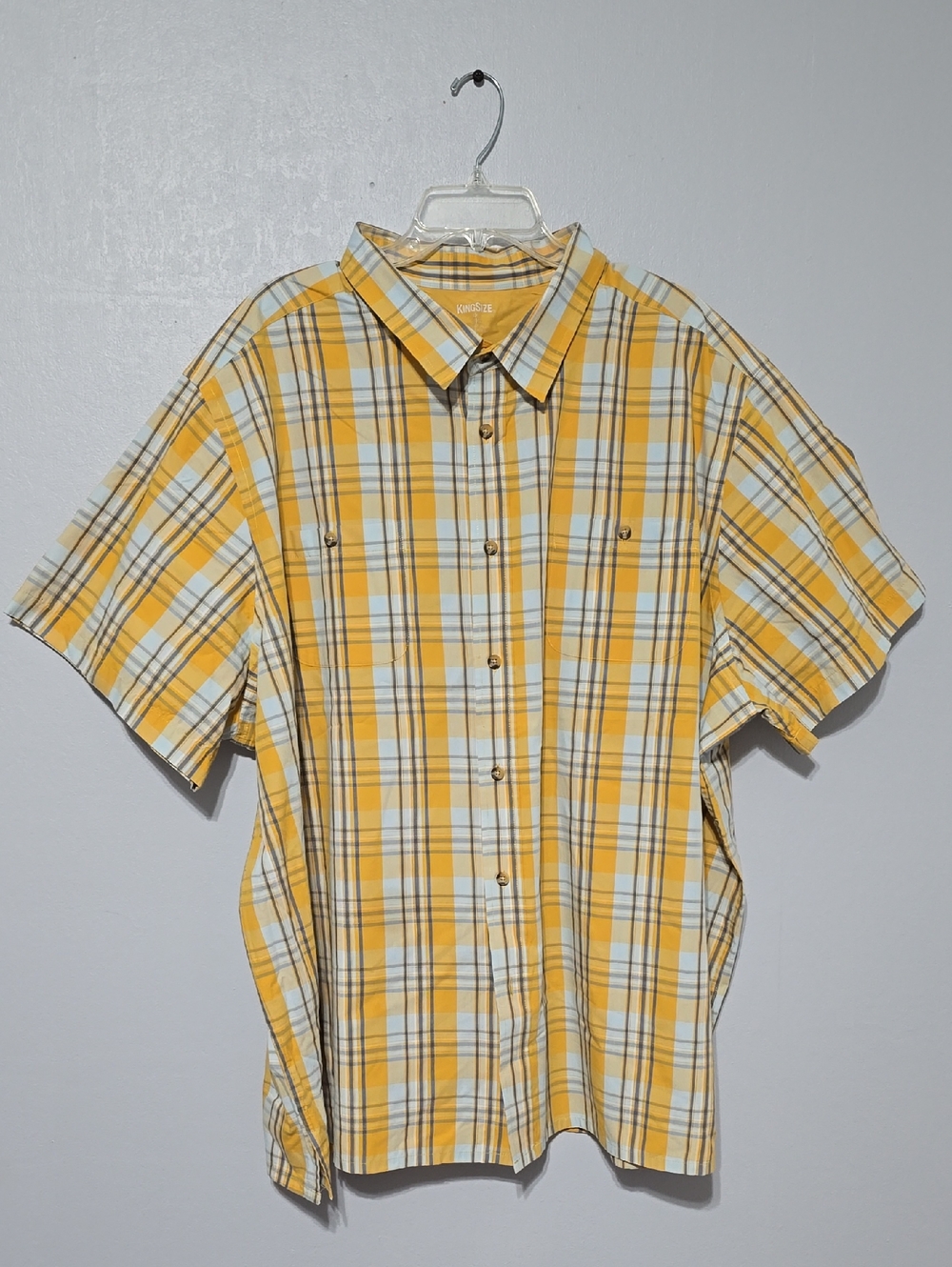Short-Sleeve Yellow Plaid Button-Down Shirt